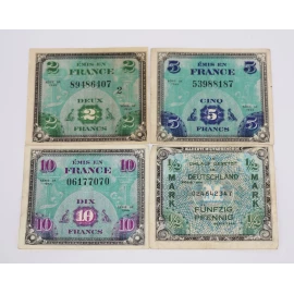 Lot de 4 billets drapeau 1944